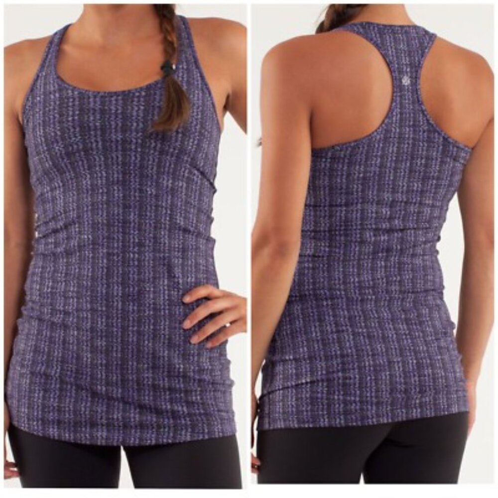 Lululemon Cool Racerback Extra Long Purple Black Ziggy Wee Caspian Print